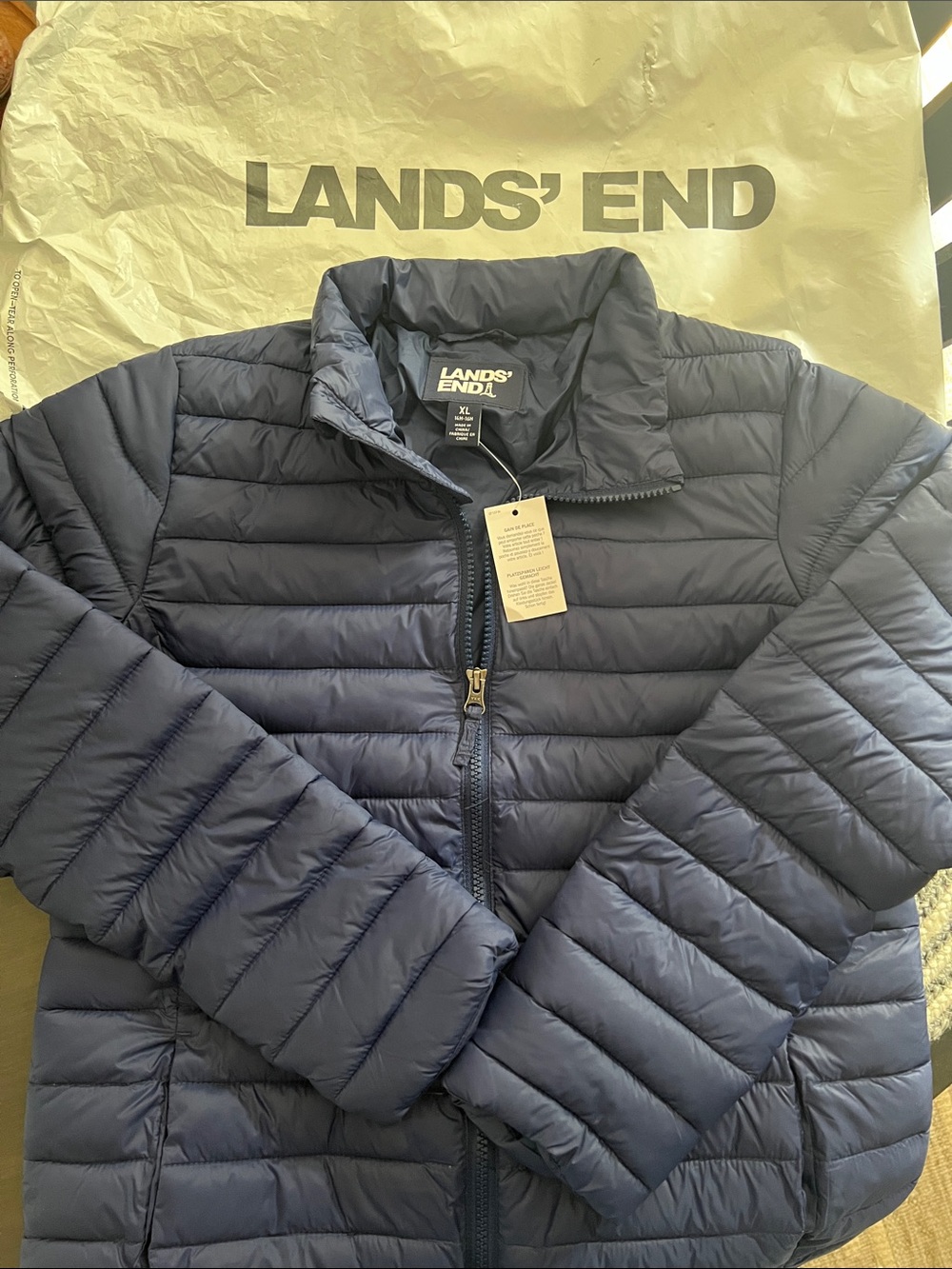 Lands' End Kids XL Husky Never Worn. NWT Packable Quilted Puffer Jacket - Navy